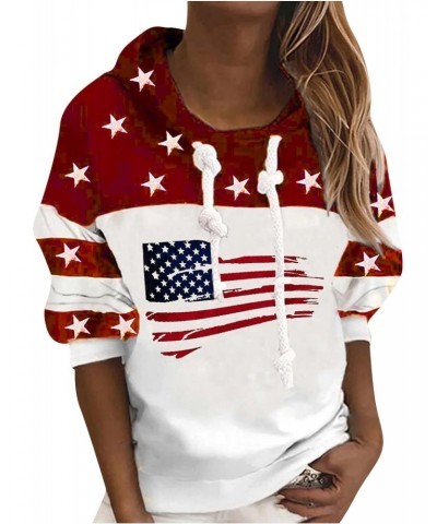 Womens Drawstring Hoodies Casual Stars Print Long Sleeve Hooded Sweatshirt Oversized American Flag Graphic Pullover Red $12.4...