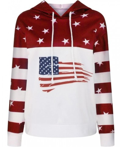 Womens Drawstring Hoodies Casual Stars Print Long Sleeve Hooded Sweatshirt Oversized American Flag Graphic Pullover Red $12.4...