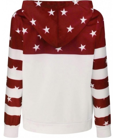 Womens Drawstring Hoodies Casual Stars Print Long Sleeve Hooded Sweatshirt Oversized American Flag Graphic Pullover Red $12.4...