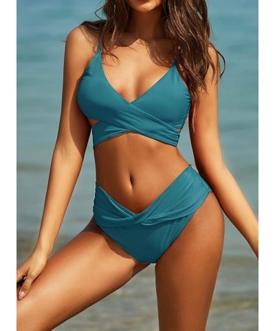 Women's Push Up Two Piece Swimsuit Wrap Criss Cross Bathing Suit,Bandage Bikini Set Green $16.26 Swimsuits