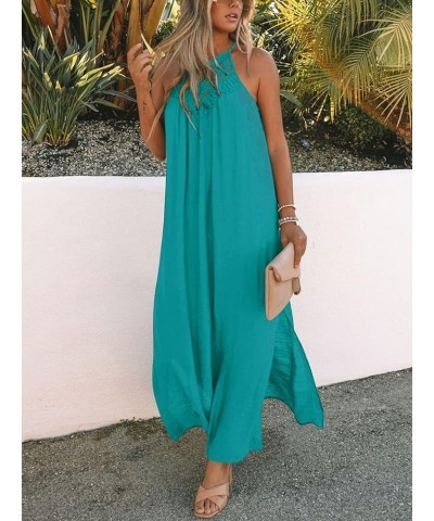 Sleeveless Long Dress for Women Boho Halter Maxi Dresses Casual Loose Sundress Split Cover Up Gown with Pockets Peacock $24.9...