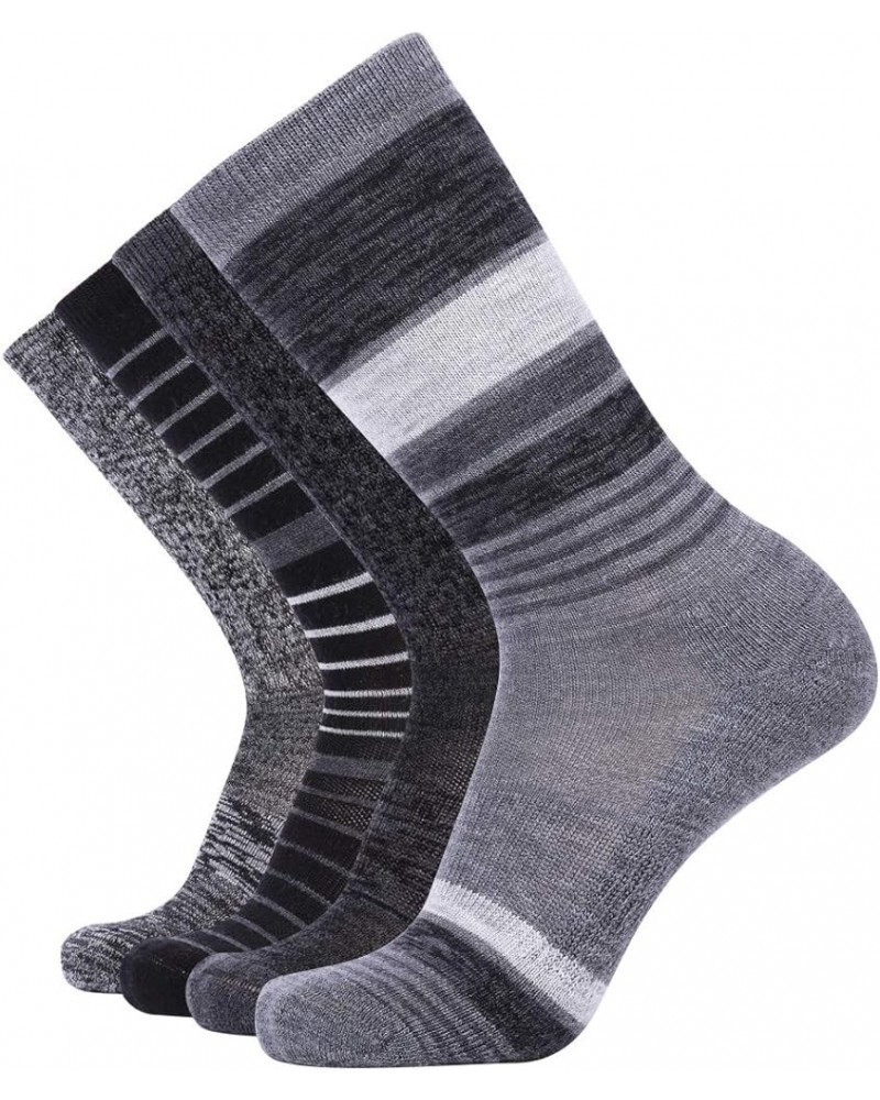 4 Pack Women's Merino Wool Outdoor Hiking Trail Crew Sock Black Stripe/Dark Grey/Multi $15.65 Activewear