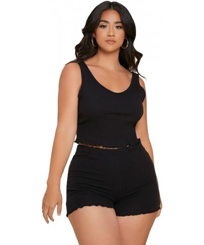 Women's Plus Size Rib Knit Crop Tank Top and Shorts Pj Set Sleepwear Black $9.98 Sleep & Lounge