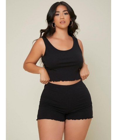 Women's Plus Size Rib Knit Crop Tank Top and Shorts Pj Set Sleepwear Black $9.98 Sleep & Lounge