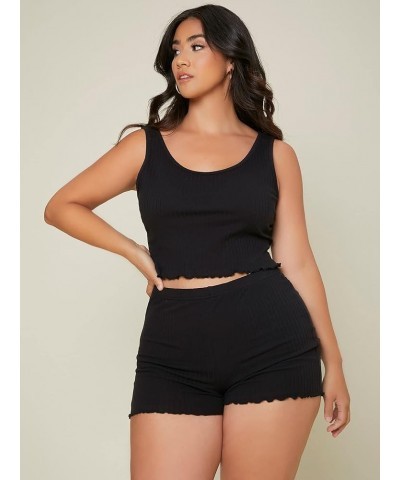 Women's Plus Size Rib Knit Crop Tank Top and Shorts Pj Set Sleepwear Black $9.98 Sleep & Lounge