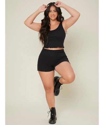 Women's Plus Size Rib Knit Crop Tank Top and Shorts Pj Set Sleepwear Black $9.98 Sleep & Lounge