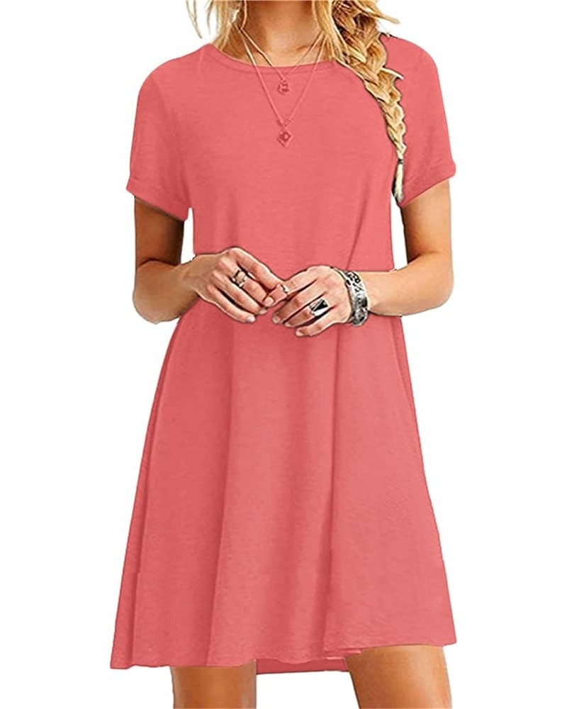 Women's Plus Size Solid Color T Shirt Dresses Casual Summer Swing Dress Short Sleeve Mini Sundress Coral $10.50 Dresses