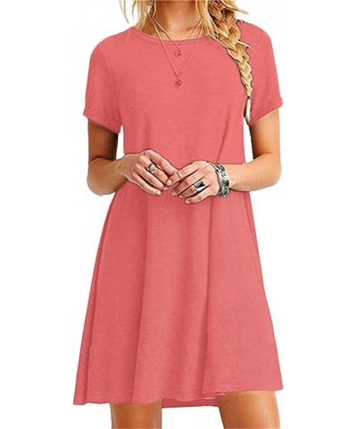 Women's Plus Size Solid Color T Shirt Dresses Casual Summer Swing Dress Short Sleeve Mini Sundress Coral $10.50 Dresses