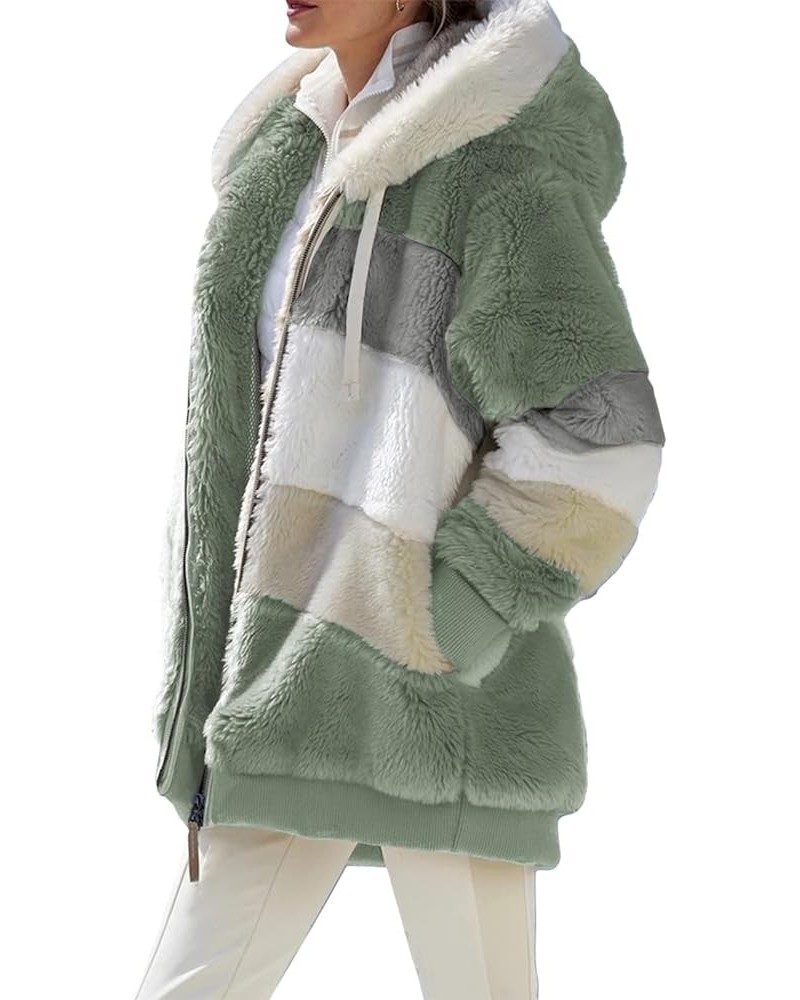 Womens 2023 Winter Fuzzy Fleece Jacket Hooded Print Full-Zip Cardigan Coats Outerwear Loungewear with Pockets A Green $11.24 ...