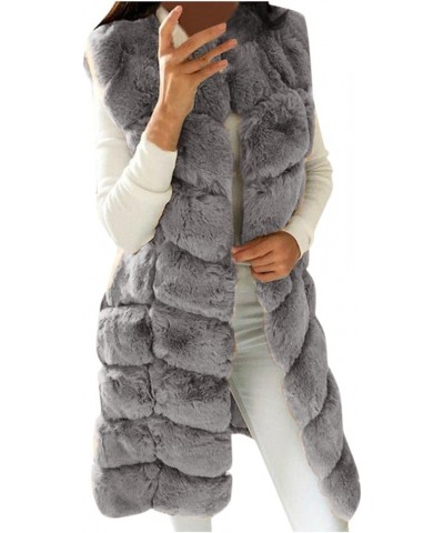 Faux Fur Vest for Women Sleeveless Comfort Soft Fleece Coat Long Open Front Cardigan Warm Fuzzy Thicken Outerwear Gray $13.64...