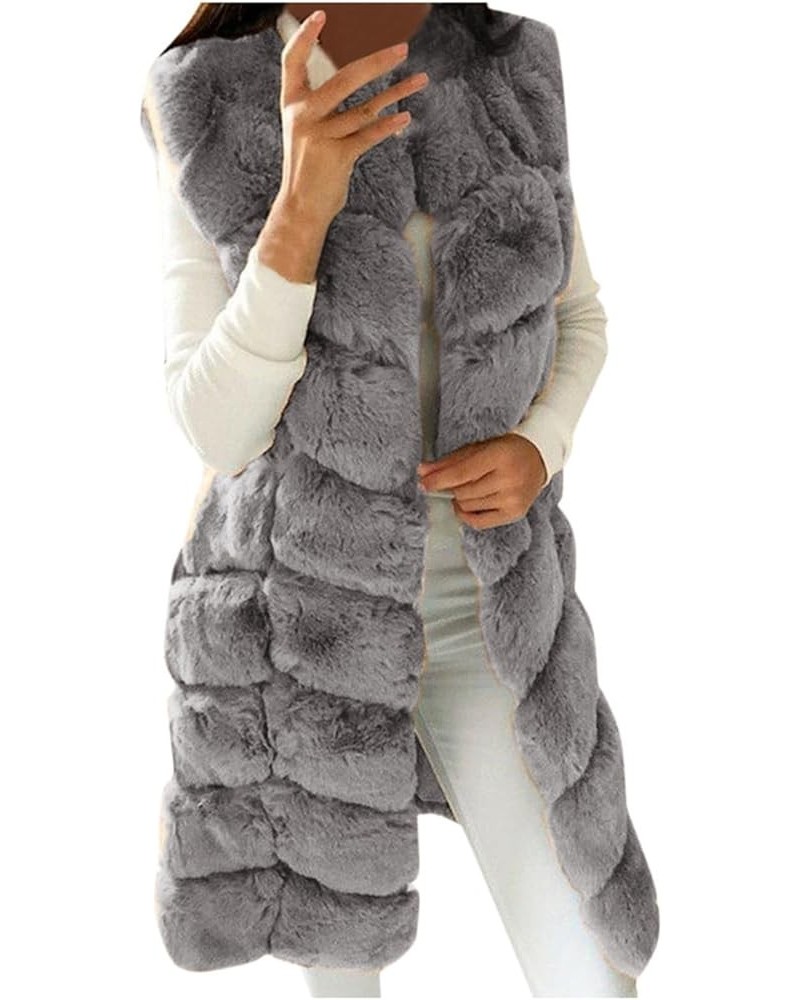 Faux Fur Vest for Women Sleeveless Comfort Soft Fleece Coat Long Open Front Cardigan Warm Fuzzy Thicken Outerwear Gray $13.64...