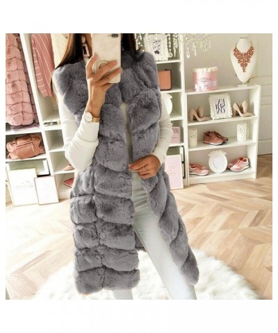 Faux Fur Vest for Women Sleeveless Comfort Soft Fleece Coat Long Open Front Cardigan Warm Fuzzy Thicken Outerwear Gray $13.64...