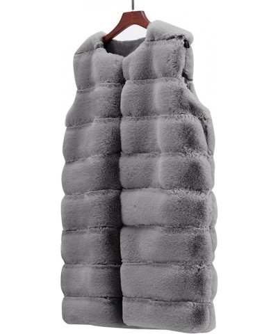 Faux Fur Vest for Women Sleeveless Comfort Soft Fleece Coat Long Open Front Cardigan Warm Fuzzy Thicken Outerwear Gray $13.64...