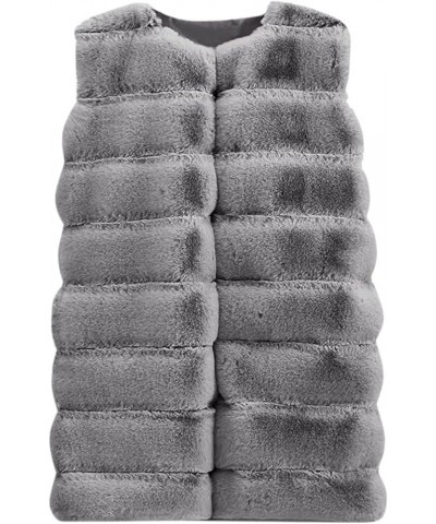 Faux Fur Vest for Women Sleeveless Comfort Soft Fleece Coat Long Open Front Cardigan Warm Fuzzy Thicken Outerwear Gray $13.64...