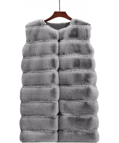 Faux Fur Vest for Women Sleeveless Comfort Soft Fleece Coat Long Open Front Cardigan Warm Fuzzy Thicken Outerwear Gray $13.64...