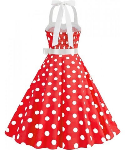 Women Vintage Spaghetti Strap Polka Dot Dress Retro 1950s A-line Swing Cocktail Party Summer Dress with Belt Lace Up Red $9.2...