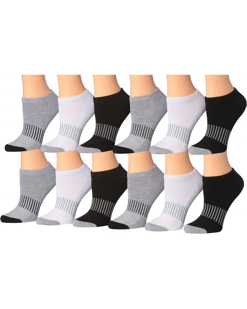 Women's & Girls 12 Pairs Low Cut Athletic Sport Peformance Socks Black White Grey Contrasting $10.75 Activewear