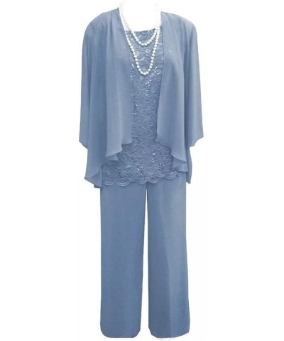 3 Piece Mother of The Bride Dress Pant Suit with Jacket Long Chiffon Formal Dresses for Women Wedding Guest Dusty Blue $28.59...