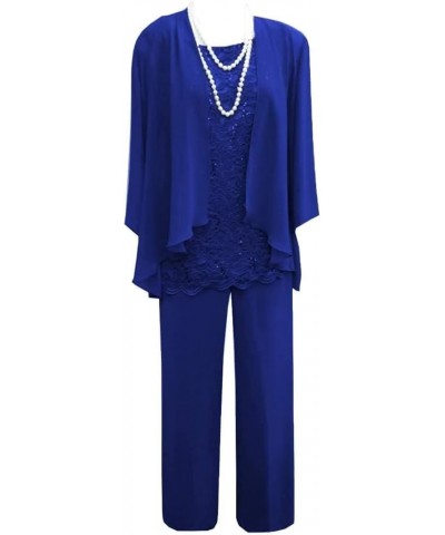 3 Piece Mother of The Bride Dress Pant Suit with Jacket Long Chiffon Formal Dresses for Women Wedding Guest Dusty Blue $28.59...