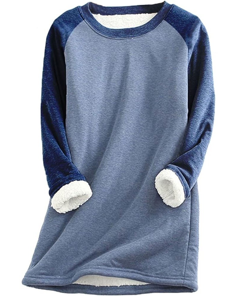 Winter Fleece Lined Warm Shirts for Women Casual Solid Color Raglan Long Sleeve Crewneck Tunic Tees Casual Thermal Top Blue,g...