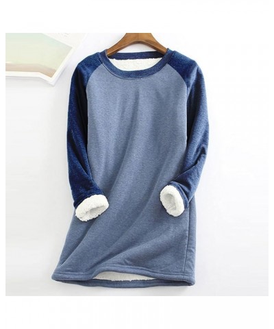 Winter Fleece Lined Warm Shirts for Women Casual Solid Color Raglan Long Sleeve Crewneck Tunic Tees Casual Thermal Top Blue,g...