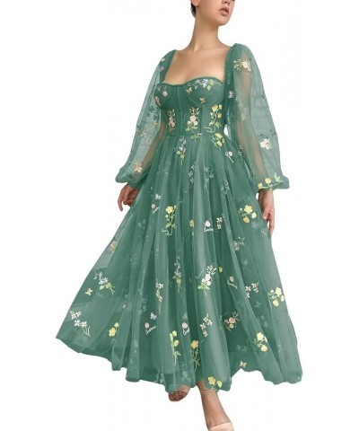 Women's Puffy Long Sleeve Prom Dress Short Flower Embroidery Lace Tea-Length Formal Tulle Evening Party Gowns Peacock-b $36.7...