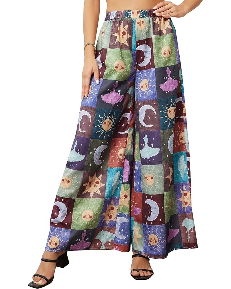 Women's All Over Print Patchwork Wide Leg Hippie Elastic High Waist Boho Pants Pattern Printed $21.45 Leggings