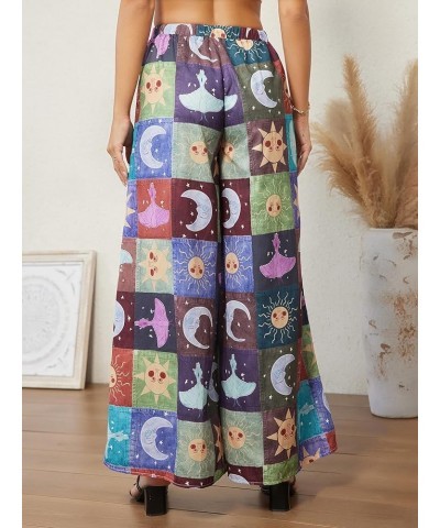 Women's All Over Print Patchwork Wide Leg Hippie Elastic High Waist Boho Pants Pattern Printed $21.45 Leggings