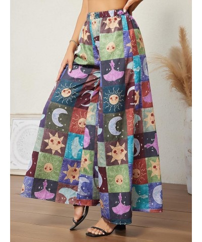 Women's All Over Print Patchwork Wide Leg Hippie Elastic High Waist Boho Pants Pattern Printed $21.45 Leggings