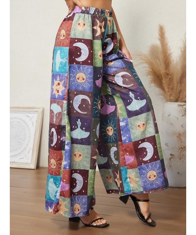 Women's All Over Print Patchwork Wide Leg Hippie Elastic High Waist Boho Pants Pattern Printed $21.45 Leggings