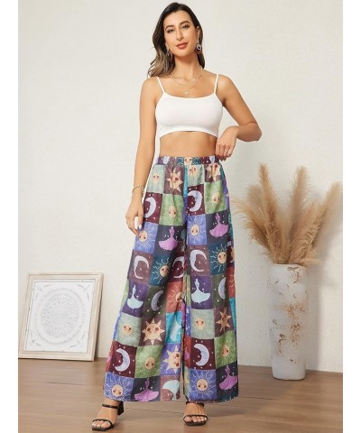 Women's All Over Print Patchwork Wide Leg Hippie Elastic High Waist Boho Pants Pattern Printed $21.45 Leggings