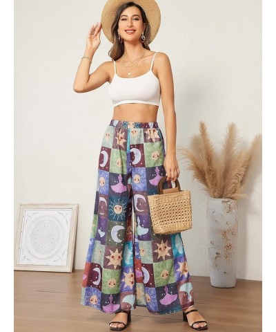 Women's All Over Print Patchwork Wide Leg Hippie Elastic High Waist Boho Pants Pattern Printed $21.45 Leggings