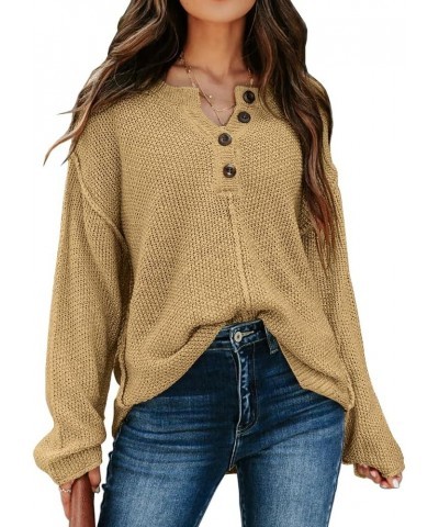 Womens V Neck Sweaters 2023 Fall Long Sleeve Waffle Knit Tops Tunic Pullover Sweater Button Casual Henley Shirts Khaki $20.99...