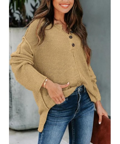 Womens V Neck Sweaters 2023 Fall Long Sleeve Waffle Knit Tops Tunic Pullover Sweater Button Casual Henley Shirts Khaki $20.99...