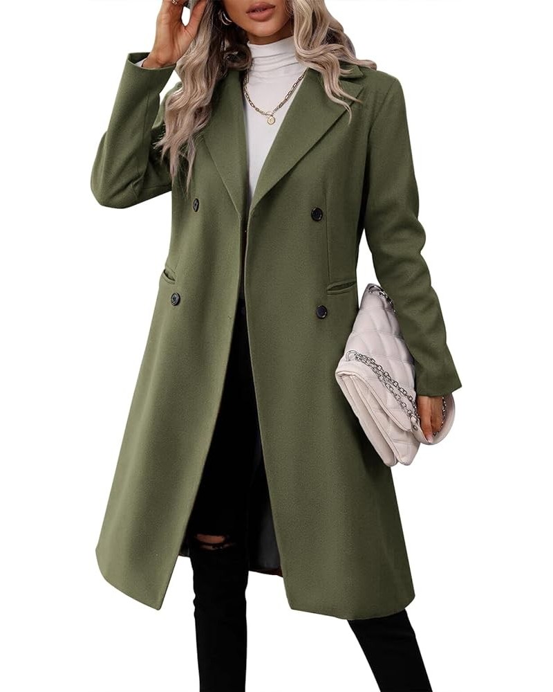 Womens Long Double Breasted Coats Lapel Collar Pea Coat Winter Slim Fit Jackets Trench Coat Outwear Army Green $27.30 Coats