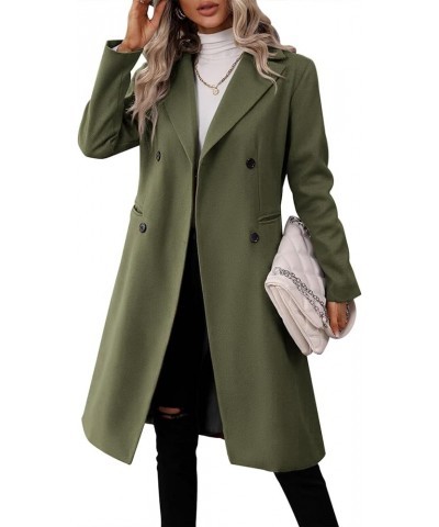 Womens Long Double Breasted Coats Lapel Collar Pea Coat Winter Slim Fit Jackets Trench Coat Outwear Army Green $27.30 Coats