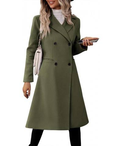 Womens Long Double Breasted Coats Lapel Collar Pea Coat Winter Slim Fit Jackets Trench Coat Outwear Army Green $27.30 Coats