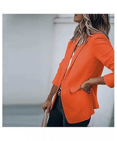 Womens Blazer 2023 Dressy Casual Office Work 3/4 Sleeve Open Front One Button Jacket Plus Size Outwear Ladies Suits B-orange ...