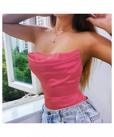 Women's Sexy Ruffle Shiny Thong Bodysuit Removable Straps Tube Tops Rose $15.94 Bodysuits