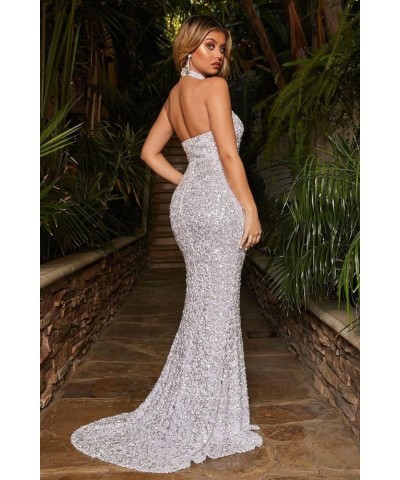 Halter Prom Dresses with Slit 2024 Sparkly Sequins Long Mermaid Formal Evening Gowns for Women A-royal Blue $39.74 Dresses