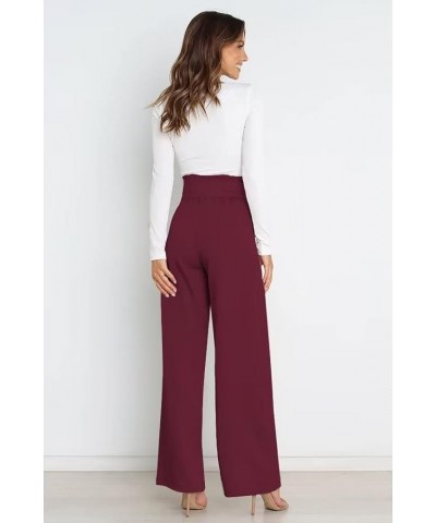 Dress Pants Women,Wide Leg Pants for Women,Smocked Waist Pants with Belt,Loose Straight Leg Flatting Pants Burgundy $20.21 Pants