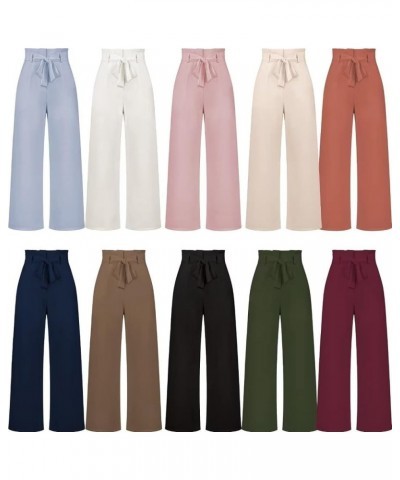 Dress Pants Women,Wide Leg Pants for Women,Smocked Waist Pants with Belt,Loose Straight Leg Flatting Pants Burgundy $20.21 Pants