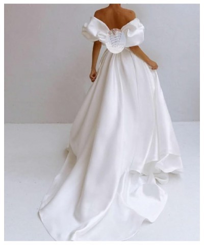 Long Sleeves Satin White Wedding Dresses for Bride Ruched V Neck Bridal Gowns A Line Prom Dresses with Slit Black Type $51.29...