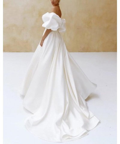 Long Sleeves Satin White Wedding Dresses for Bride Ruched V Neck Bridal Gowns A Line Prom Dresses with Slit Black Type $51.29...