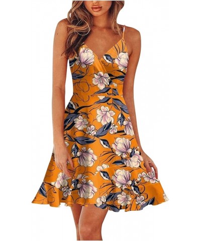 Sundresses for Women 2024 Summer Ruffle Wrap V Neck Spaghetti Strap Dress Sexy Sleeveless A Line Flowy Floral Beach Dress B-o...