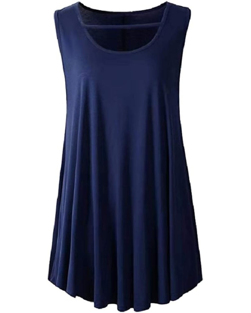 Womens Tank Tops Round Neck Basic Solid Color Casual Flowy Summer Sleeveless Navy $11.87 Tanks