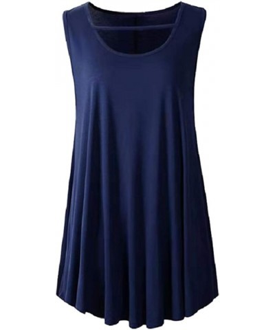 Womens Tank Tops Round Neck Basic Solid Color Casual Flowy Summer Sleeveless Navy $11.87 Tanks