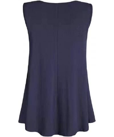 Womens Tank Tops Round Neck Basic Solid Color Casual Flowy Summer Sleeveless Navy $11.87 Tanks