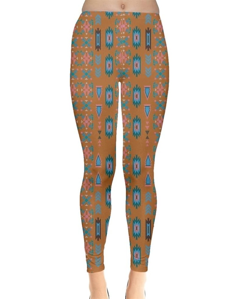 Womens Tribal Aztec African Native American Ethnic Elephant Leggings, XS-5XL Brown Aztec $17.99 Leggings