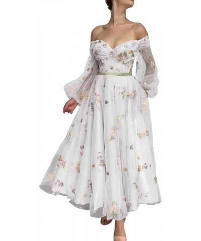 Prom Dresses for Women Puffy Sleeve Flower Embroidery Tulle Formal Party Gowns R036 05-ivory1 $35.00 Dresses